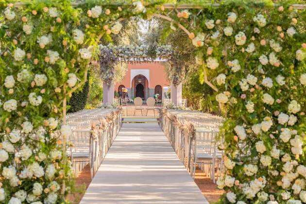 Image of a luxurious Morocco destination wedding reception setup. Expert logistics and planning for flawless weddings, social events, and group celebrations in Morocco.