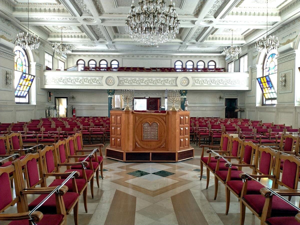 Temple Beth El stained-glass interior — heart of Casablanca's Jewish community