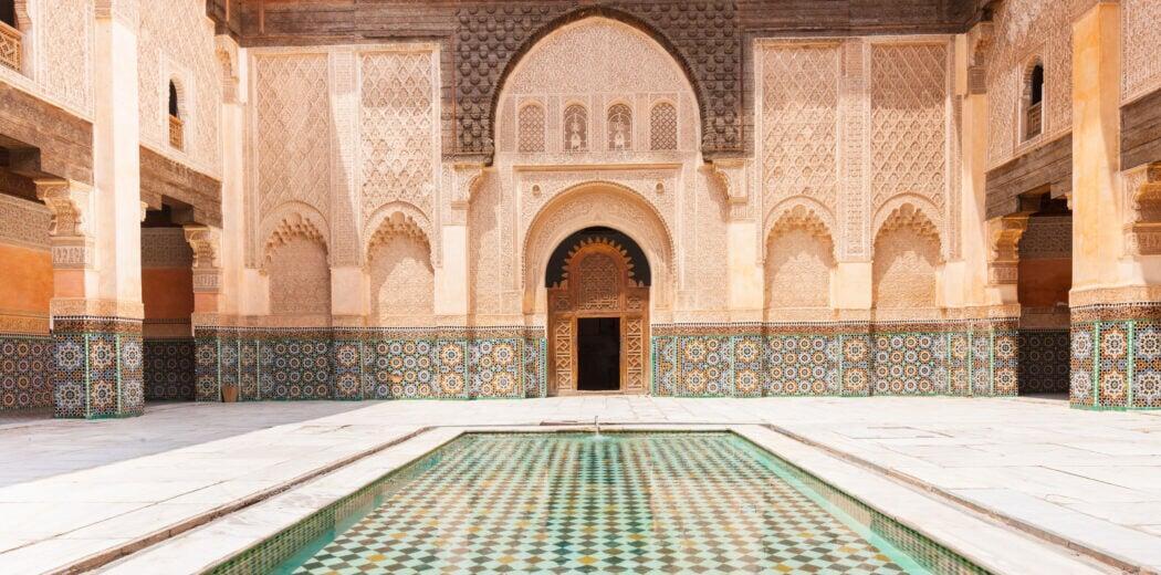 Madrasa Ben Youssef zellige tilework courtyard, Marrakech